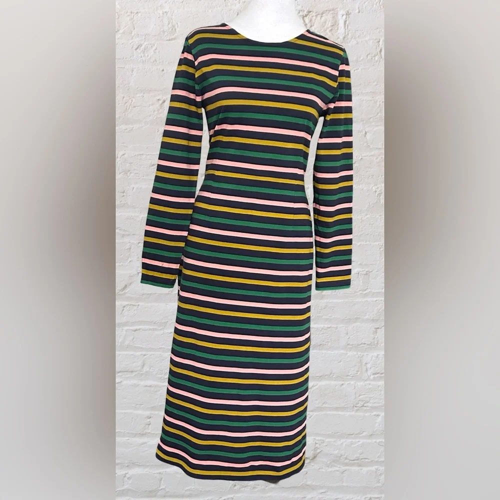 J.CREW Long Sleeve Multicolor striped Midi Dress Sz 8 M Nautical Preppy Spring